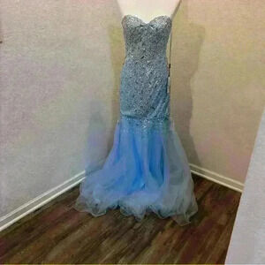 Glamour by Terani Couture Blue Prom Dress